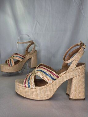 Dv Dolce Vita Women's Waylan Raffia Platform Crossband Dress Sandals - Rainbow